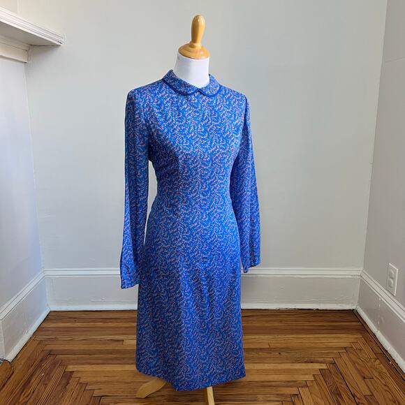Vintage 70s Handmade Blue Floral Peter Pan Collar Prairie Cottagecore Dress 10 - Picture 5 of 10